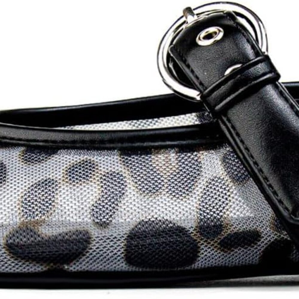 Leopard Mesh Flats Women Slip-On Buckle Round Toe Rubber Sole Chic Dress Shoes